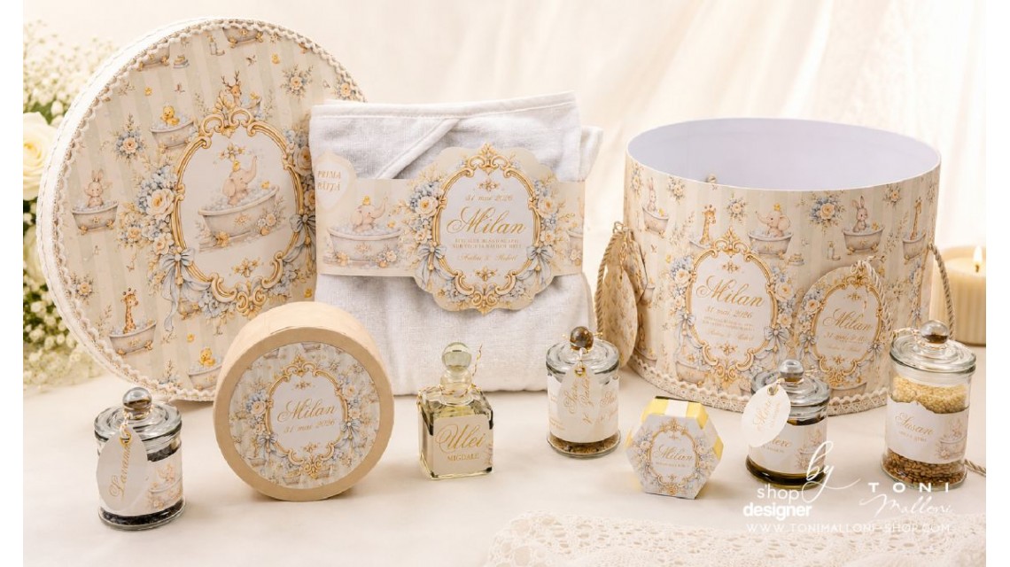 Set Prima Băiță după Botez cu Nașii pentru baieti cu elefant Atelier Paris 13